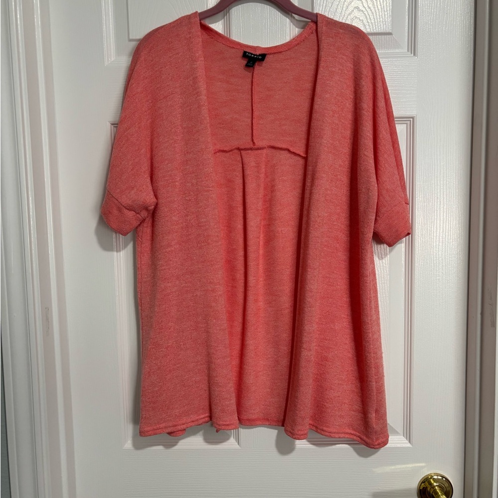 torrid Coral Open-Front Short Sleeve Cardigan